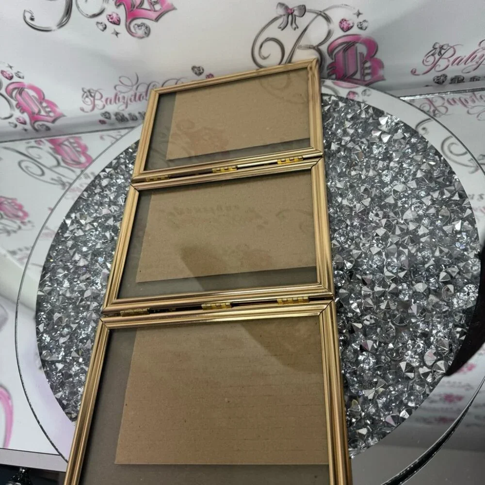 Picture frame 3x attached foldable 2 way to use gold glass 5x7 pictures display